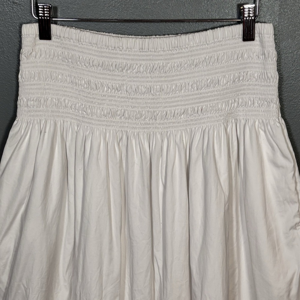 Madewell Maxi Skirt Womens Small Cottage Boho Smocked Waist Pockets Cotton White - Picture 3 of 9